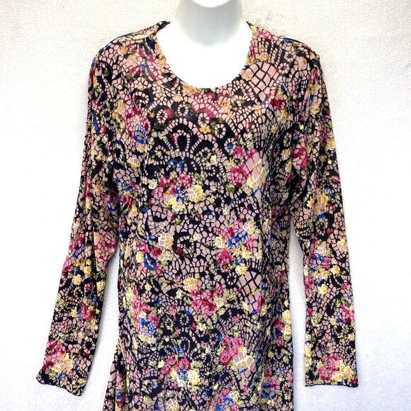 Petit Pois Viviana G Velvet Burnout Dress Womens Size XL Black Pink Lightweight - Picture 3 of 14